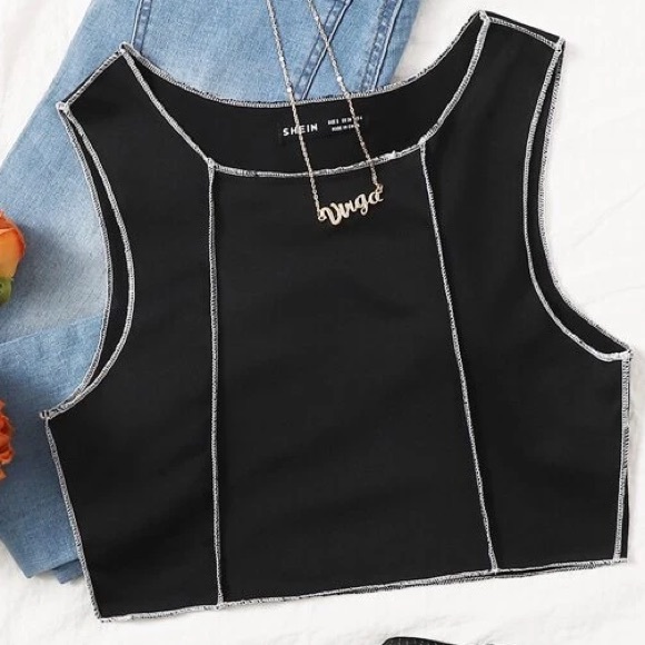 BLACK & WHITE CONTRAST STITCHED CROP TOP - Picture 1 of 4